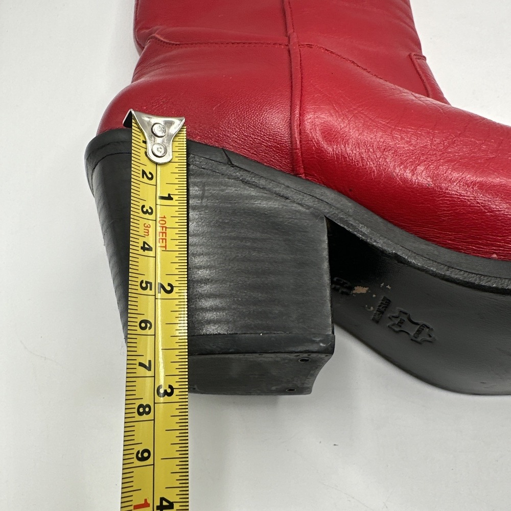Guess Vintage Bright Red Leather Western Square Toe Block Heels Sz 39 RARE - Picture 11 of 13